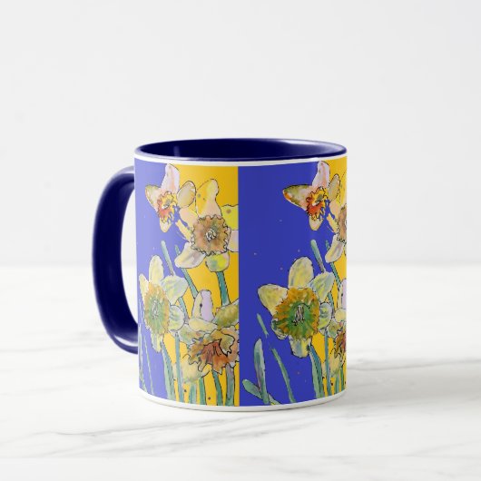 Mug Daffodil Peinture Aquarelle Jaune Bleu floral (Devant gauche)