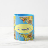 Mug Daffodil Peinture Aquarelle Jaune Bleu floral (Centre)