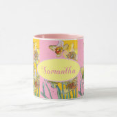 Mug Daffodil Peinture Aquarelle Jaune Rose floral (Centre)