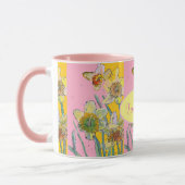 Mug Daffodil Peinture Aquarelle Jaune Rose floral (Gauche)