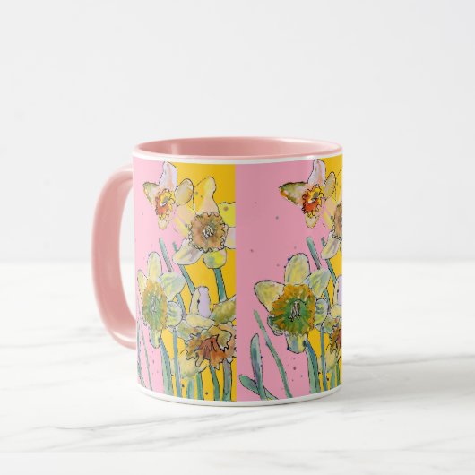 Mug Daffodil Peinture Aquarelle Jaune Rose floral M (Devant gauche)