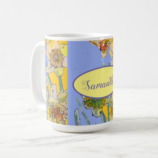 Mug Daffodil Peinture Aquarelle Jaune Violet fleuri (Devant gauche)