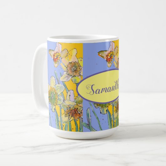 Mug Daffodil Peinture aquarelle Lavande florale (Devant gauche)