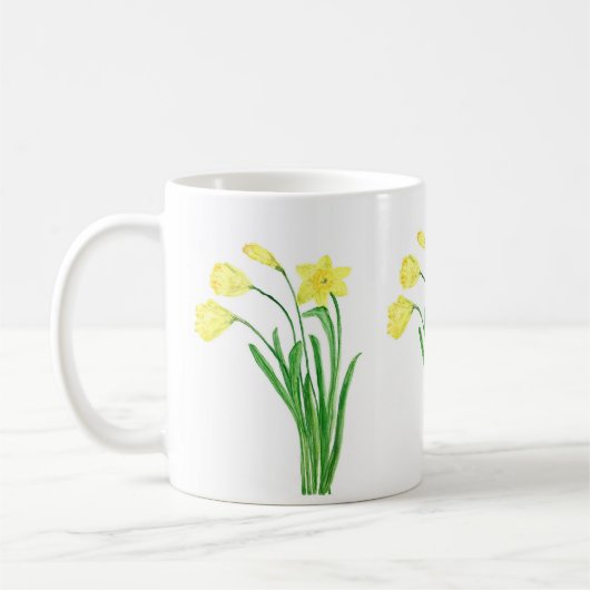 Mug Daffodiles Aquarelle Jaune Floral Spring Café M (Gauche)