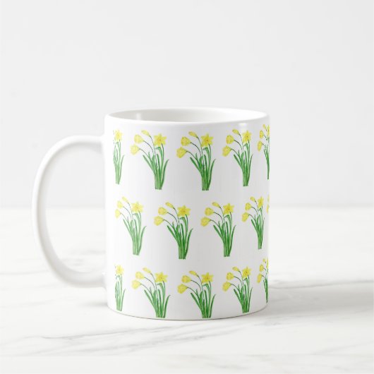 Mug Daffodiles Aquarelle Jaune Ressort Floral Joli (Gauche)