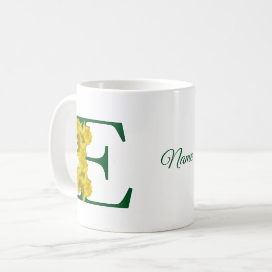 Mug Daffodique Monogramme initial E Nom (Devant gauche)