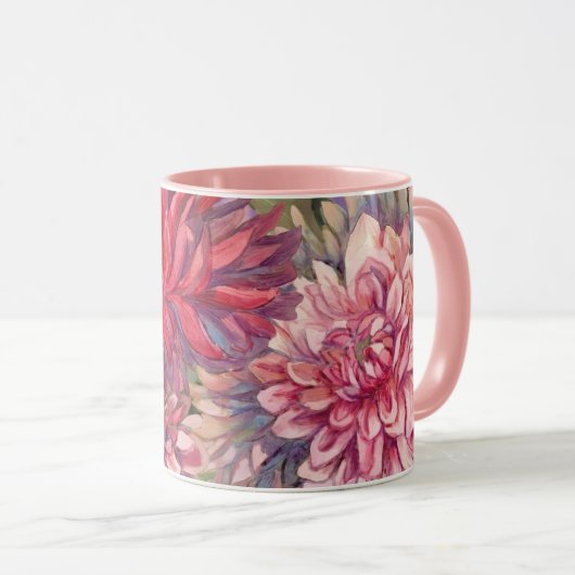 Mug dahlias fleurs aquarelle (Devant droit)