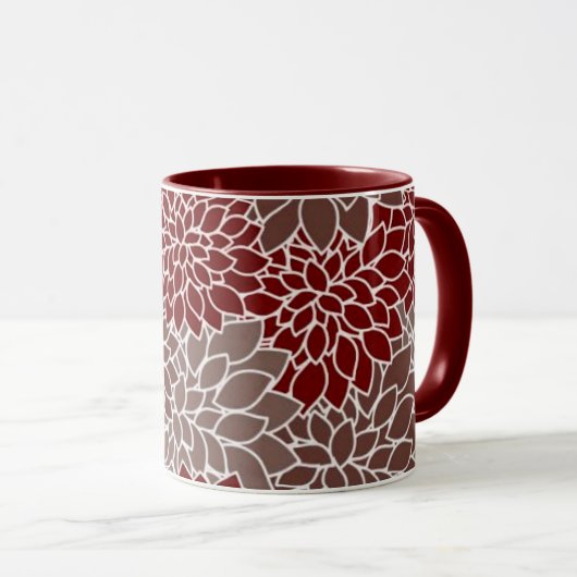 Mug Dahlias rouges et argentés (Devant droit)