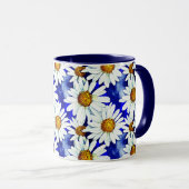 Mug Daises aquarelles sur fond bleu denim (Devant droit)