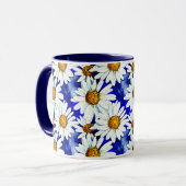 Mug Daises aquarelles sur fond bleu denim (Devant gauche)