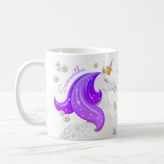 Mug Daises de la Couronne princesse Unicorne pourpre b (Gauche)