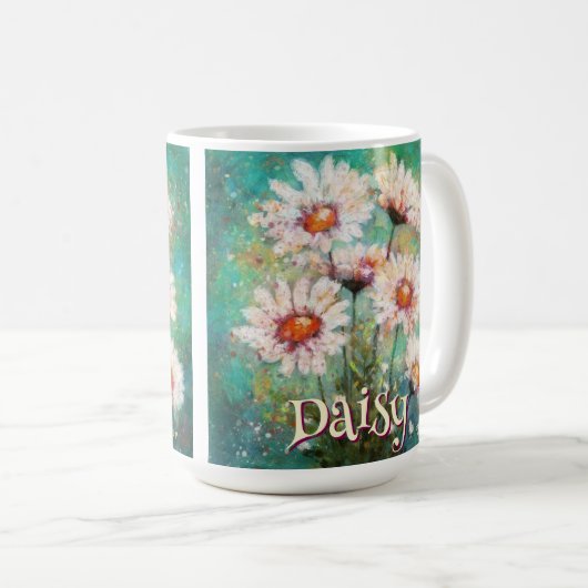 Mug Daisies Impressionistic Floral Teal Personalized (Devant droit)