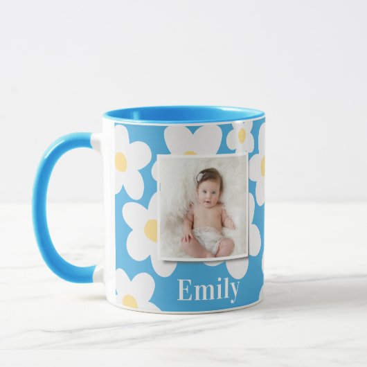 Mug Daisy floral boho rétro photo girly rose jaune cl (Gauche)