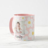 Mug Daisy floral boho rétro photo giry rose jaune (Devant gauche)
