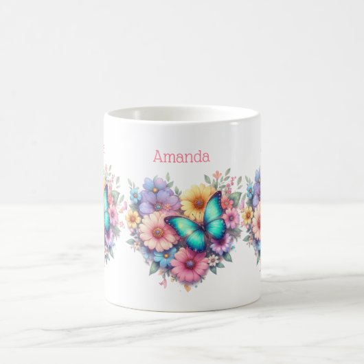 Mug Daisy Flowers with a Beautiful Butterfly (Centre)