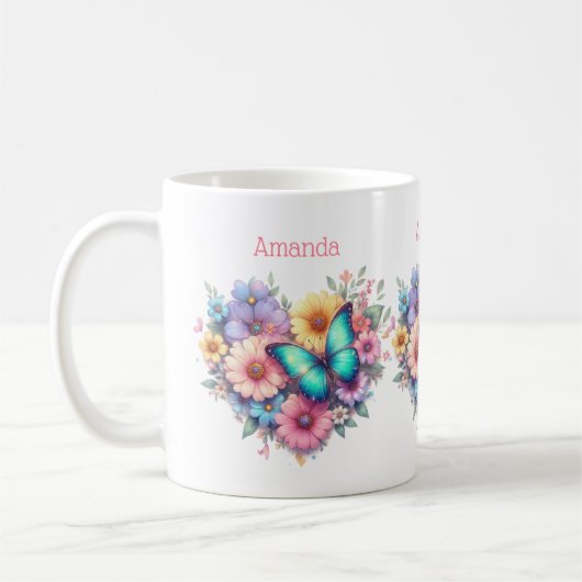 Mug Daisy Flowers with a Beautiful Butterfly (Gauche)