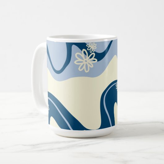 Mug Daisy Groove - Bleu foncé, Bleu clair et crème (Devant gauche)