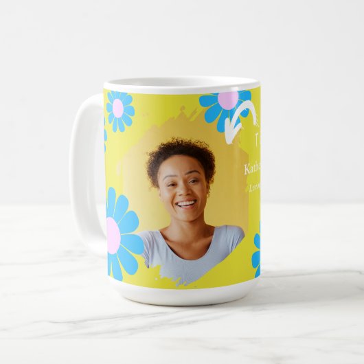 Mug Daisy Meilleur enseignant Photo Jaune (Devant gauche)