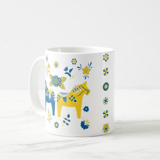 Mug Dala folklorique suédoise Cheval le bleu et jaune (Devant gauche)