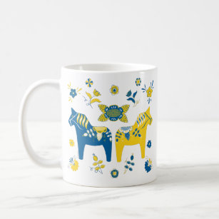 Mug Dala folklorique suédoise Cheval le bleu et jaune