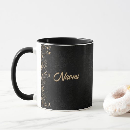Mug Damas florales noir et or (Avec donut)