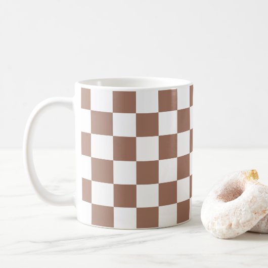 Mug Damas géométriques marron blanc rétro (Avec donut)