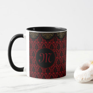 Mug Damas rouge-noir avec bordure or
