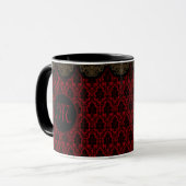 Mug Damas rouge-noir avec bordure or (Devant gauche)