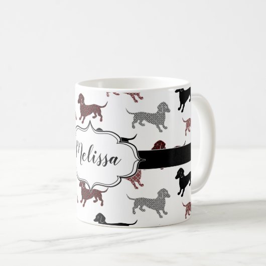 Mug Damask Dachshunds Custom Retro (Devant droit)