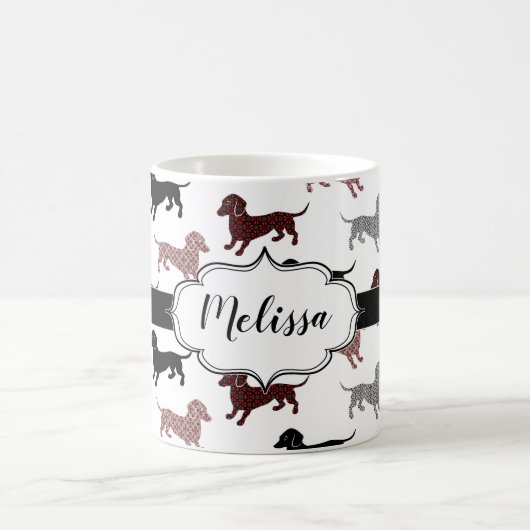 Mug Damask Dachshunds Custom Retro (Centre)