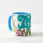 Mug Damask Floral Patterns Plum Turquoise (Devant gauche)