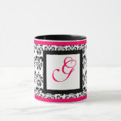 Mug DAMASK MONOGRAM, rose Fuchsia noir blanc floral (Centre)