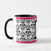 Mug DAMASK MONOGRAM, rose Fuchsia noir blanc floral (Gauche)