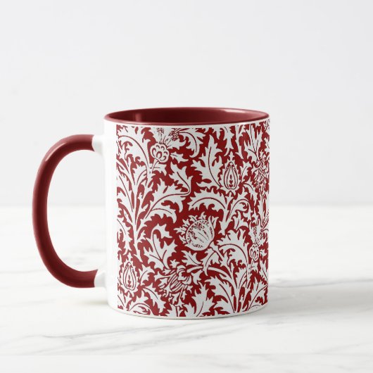 Mug Damassé de chardon de William Morris, rouge foncé (Gauche)