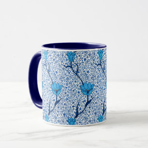 Mug Damassé de tulipe de Nouveau d'art, bleu de cobalt