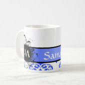 Mug Damassé et monogramme bleus (Devant gauche)