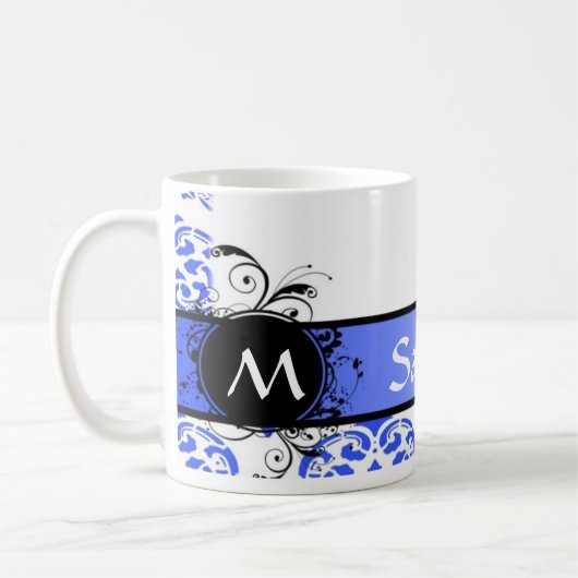 Mug Damassé et monogramme bleus (Gauche)