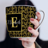 Mug Damassé floral noir et or Royal monogrammé