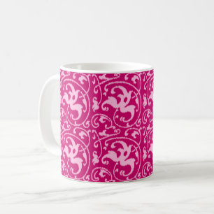 Mug Damassé florale d'Ikat - fuchsia et pâle - rose