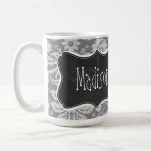 Mug Damassé grise vintage ; Regard de tableau