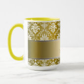 Mug Damassé jaune de monogramme et blanche d'or (Gauche)