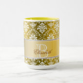 Mug Damassé jaune de monogramme et blanche d'or (Centre)