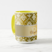 Mug Damassé jaune de monogramme et blanche d'or (Devant gauche)