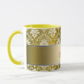 Mug Damassé jaune de monogramme et blanche d'or (Gauche)