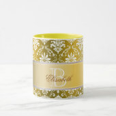 Mug Damassé jaune de monogramme et blanche d'or (Centre)