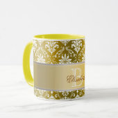Mug Damassé jaune de monogramme et blanche d'or (Devant gauche)