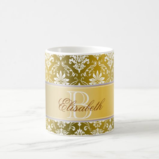 Mug Damassé jaune de monogramme et blanche d'or (Centre)
