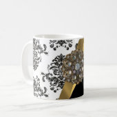 Mug Damassé noire et blanche, bijou de faux (Devant gauche)