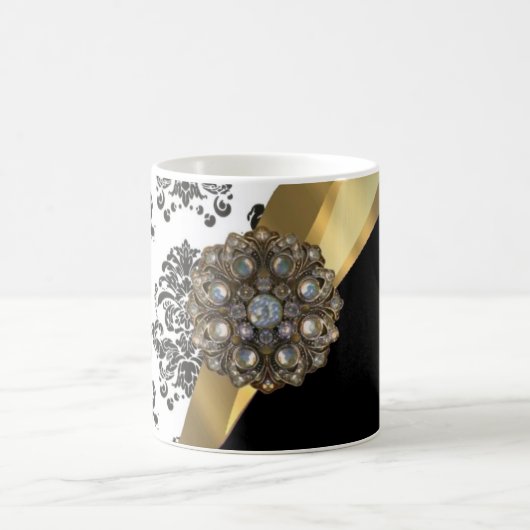 Mug Damassé noire et blanche, bijou de faux (Centre)