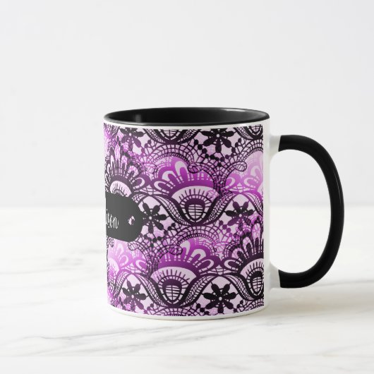 Mug Damassé pourpre de dentelle personnalisée par nom (Droite)